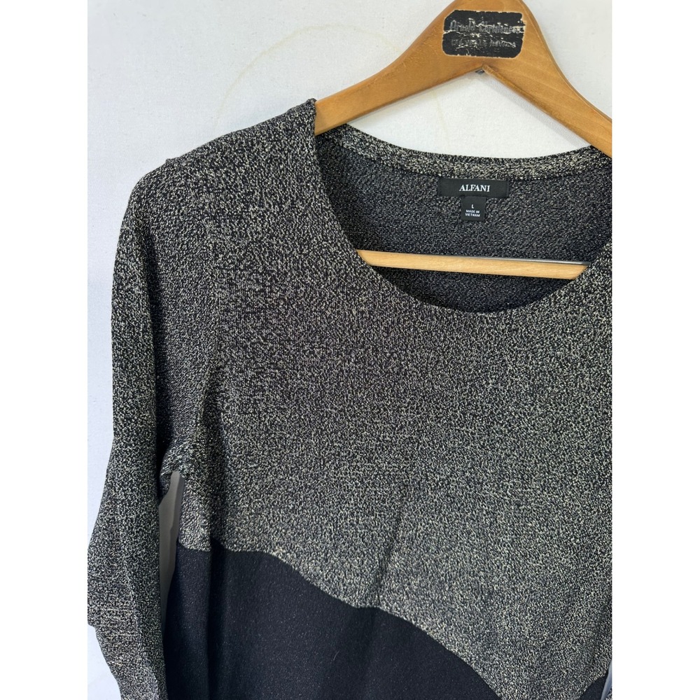Alfani Formal Pullover Asymmetrical Black Top Silver NWT Classy Womens L